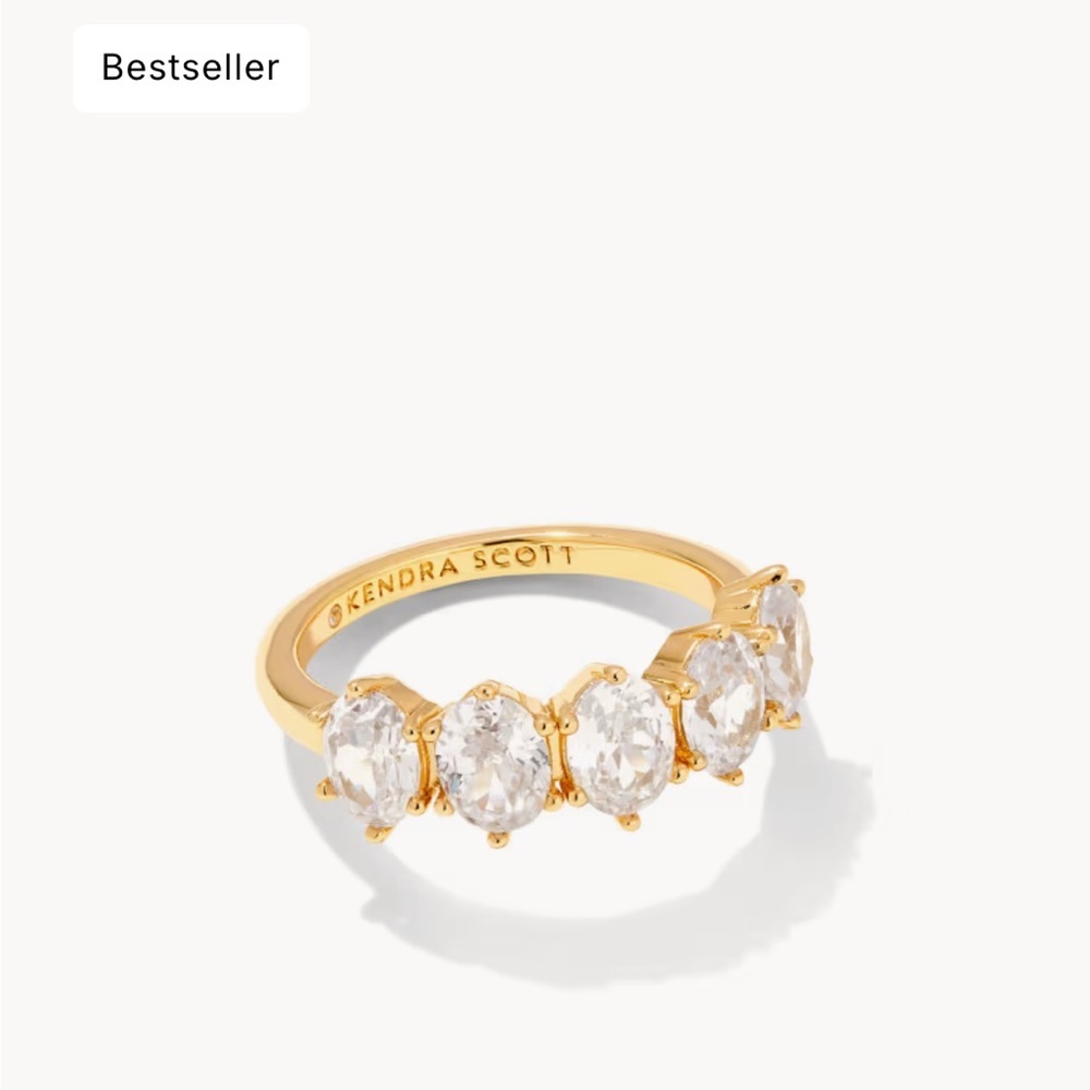 Kendra Scott Cailin Gold Crystal Band Ring in White CZ.